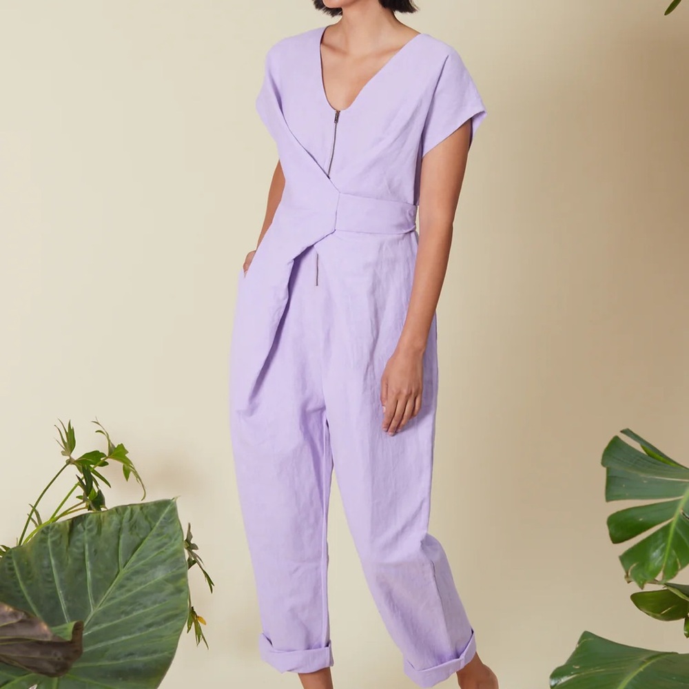 Lilac V-Neck Wrap Waist Jumpsuit